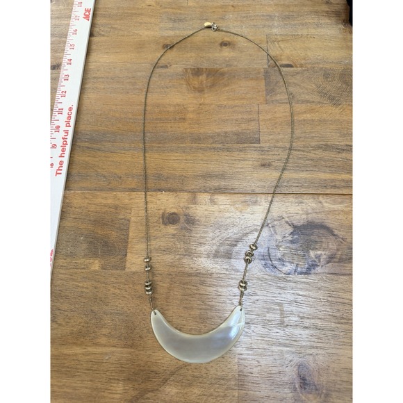 Crescent Moon Pendant Necklace Beaded Chain Bohemian Statement Cream - Picture 9 of 9